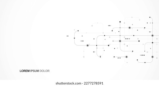 Digital technology concept with integrated circuit and network communication elements