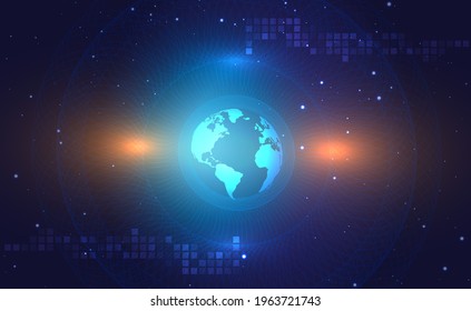 Digital technology connect banner pink blue background concept with technology line light effects, Abstract world tech, Digital data big data tech, illustration texture abstract background vector