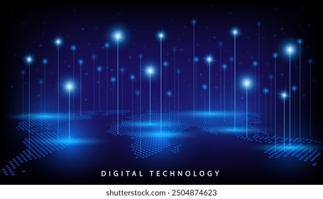 Digital technology connect blue background. Abstract line network. High tech poster. Futuristic design element. glowing high speed and light effect of motion and lines. vector illustration.