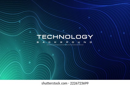 Digital technology contour line blue green background, cyber media world map line, Monochrome abstract futuristic tech, innovation future internet network connection, Ai big data, illustration vector