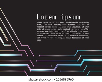 digital technology cover, poster, presentation background vector design with spectrum circuit shining line