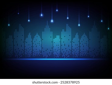 Digital  technology dark background. office cityscape concept. Design for city, town, company , communication, connection, telecoms, digital, internet, online, network.