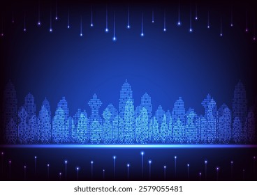 Digital  technology dark blue background. City town office cityscape concept. Design for city, town, company , communication, connection, telecoms, digital, internet, online, network.