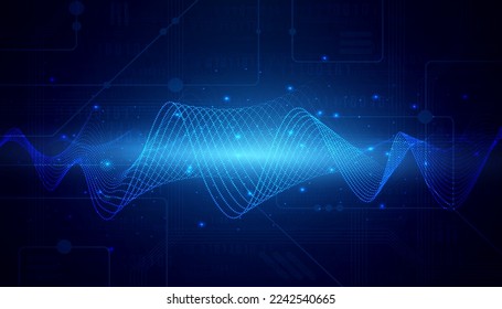 Digital technology data blue background, online cyber media algorithm, abstract wave futuristic circuit tech, innovation future, internet network connection, Ai big data, hi-tech illustration vector