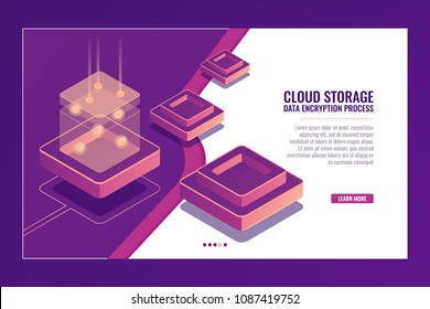 Digital technology, data conversion, energy production, server room, database, organic technologies isometric vector