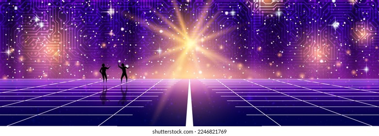 Digital technology, data world vector concept illustration. Web banner, header design template