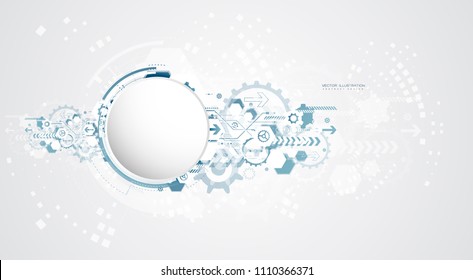digital technology design blue gear wheel engineering various elements for content network business tech presentation on white background copy space vector illustration