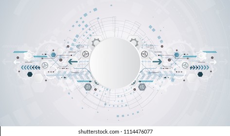digital technology design blue gear wheel engineering various elements for content network business tech presentation on white background copy space vector illustration