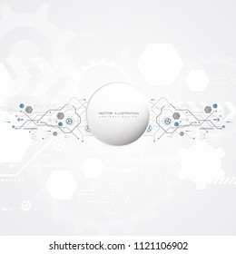 digital technology design blue gear wheel engineering various elements for content network business tech presentation on white background copy space vector illustration