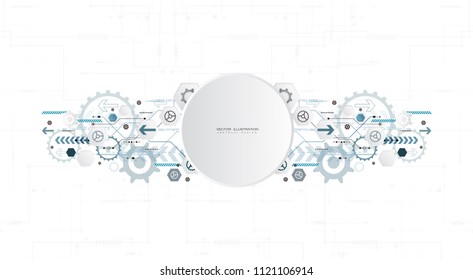 digital technology design blue gear wheel engineering various elements for content network business tech presentation on white background copy space vector illustration
