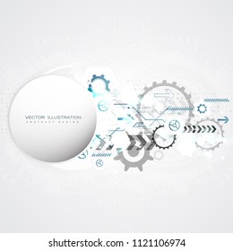 digital technology design blue gear wheel engineering various elements for content network business tech presentation on white background copy space vector illustration