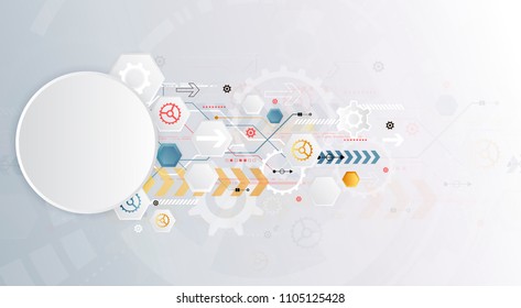 digital technology design gear wheel colorful circuit board engineering various elements space for content network business tech presentation on light color background copy space  vector illustration