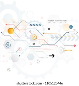 digital technology design gear wheel colorful circuit board engineering various elements space for content network business tech presentation on light color background copy space  vector illustration
