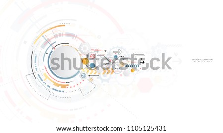 digital technology design gear wheel colorful circuit board engineering various elements space for content network business tech presentation on light color background copy space  vector illustration