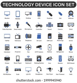 digital technology device icon set black and blue
