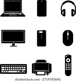 Dispositivos de tecnologia digital e ilustrações vetoriais de equipamento de escritório