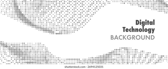 Tecnología digital punto negro sobre fondo blanco. Vector de semitono de textura de onda tecnológica