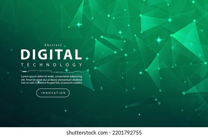 Banner de ecología de la tecnología digital fondo verde, efecto de luz azul de la cibertecnología, tecnología abstracta, innovación datos futuros, red de internet, Ai big data, conexión de puntos de línea, vector de ilustración