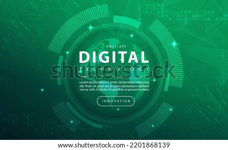 Digital technology ecology banner green background, cyber technology blue light effect, abstract tech, innovation future data, internet network, Ai big data, lines dots connection, illustration vector