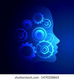 digital technology face with gears symbols background