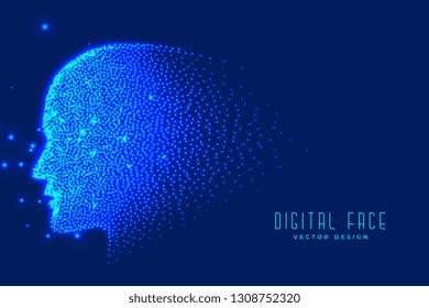 digital technology face made with particles for artificial intelligence background