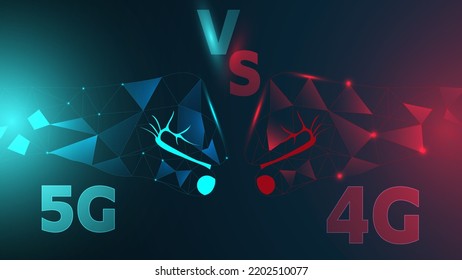 Digital technology fast network concept 4G VS 5G. The backdrop of the blue and red vector illustration.