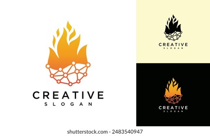 Digital technology Fire logo design concept, vector Fire Technology logo template	