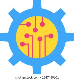 Digital technology flat vector icon. Technical skills. Cogwheel with circuits cartoon illustration