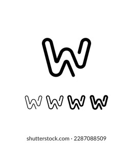 Digital technology font rounded alphabet, including set from five of different thicknesses trendy letter W, modern minimal trendy vector illustration 10EPS