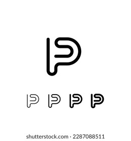 Schriftart mit Digitaltechnik, gerundet, einschließlich Satz aus fünf verschiedenen Stärken, trendiger Buchstabe P, moderne minimale trendige Vektorgrafik 10EPS