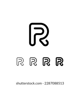 Digital technology font rounded alphabet, including set from five of different thicknesses trendy letter R, modern minimal trendy vector illustration 10EPS