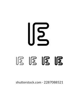 Schriftart mit Digitaltechnik, gerundet, einschließlich Satz aus fünf verschiedenen Stärken, trendiger Buchstabe E, moderne minimale trendige Vektorgrafik 10EPS