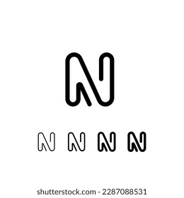 Digital technology font rounded alphabet, including set from five of different thicknesses trendy letter N, modern minimal trendy vector illustration 10EPS