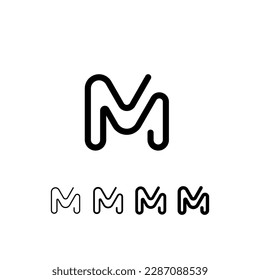 Schriftart mit Digitaltechnik, gerundet, einschließlich Satz aus fünf verschiedenen Stärken, trendiger Buchstabe M, moderne minimale trendige Vektorgrafik 10EPS
