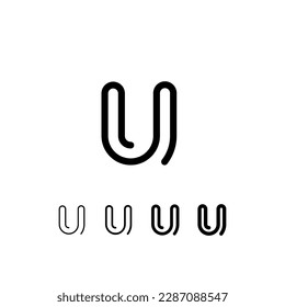 Digital technology font rounded alphabet, including set from five of different thicknesses trendy letter U, modern minimal trendy vector illustration 10EPS