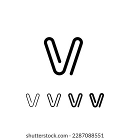 Digital technology font rounded alphabet, including set from five of different thicknesses trendy letter V, modern minimal trendy vector illustration 10EPS