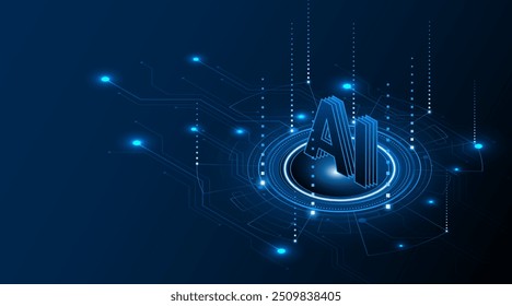 Digital technology of the future. AI icon or artificial intelligence symbol. Future advanced artificial intelligence technology circuit board concept
