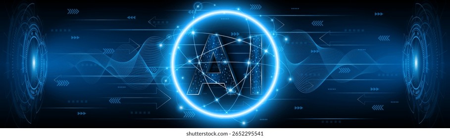 Digital technology of the future. AI icon or artificial intelligence symbol. Future advanced artificial intelligence technology circuit board concept	