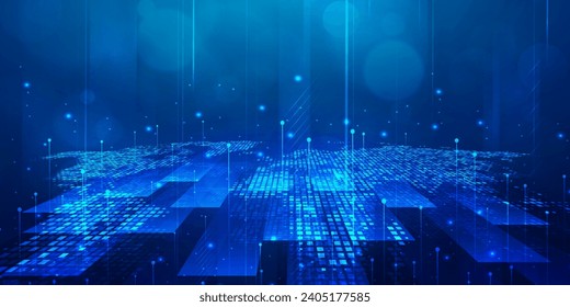 Digital technology futuristic Ai big data blue green background, internet network connection, abstract cyber information communication, science innovation future tech, line dot illustration vector 3d