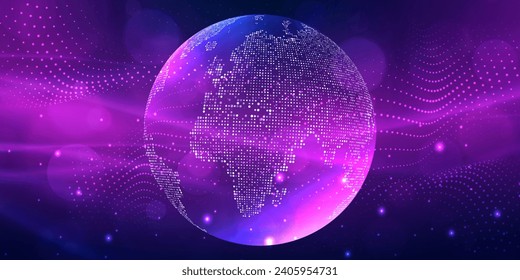 Digital technology futuristic Ai big data blue purple background, internet network connection, abstract cyber information communication, science innovation future tech, line dot illustration vector 3d