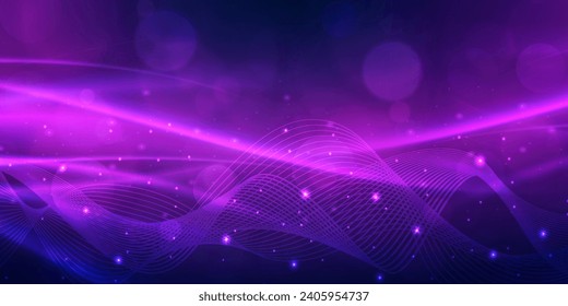 Digital technology futuristic Ai big data blue purple background, internet network connection, abstract cyber information communication, science innovation future tech, line dot illustration vector 3d