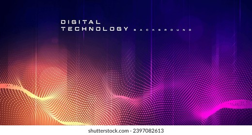 Digital technology futuristic big data blue orange background, cyber nano information, abstract communication, Ai innovation future tech data, internet network speed connection, line dot illustration