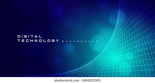 Digital technology futuristic blue green background, internet network connection, abstract cyber information communication, science innovation future tech, Ai big data line dot, illustration vector 3d