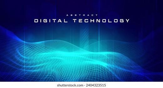 Digital technology futuristic blue green background, internet network connection, abstract cyber information communication, science innovation future tech, Ai big data line dot, illustration vector 3d