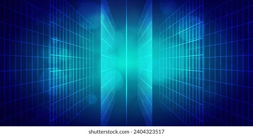 Digital technology futuristic blue green background, internet network connection, abstract cyber information communication, science innovation future tech, Ai big data line dot, illustration vector 3d