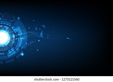 Digital technology, futuristic circuit, line motion with triangles, blue circle lightning electricity abstract background vector illustration