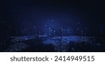 Digital technology futuristic internet network connection dark black background, blue abstract cyber information communication, Ai big data science, innovation future tech, line illustration vector 3d