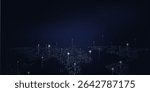 Digital technology futuristic internet network connection dark black background, blue abstract cyber information communication, Ai big data science, innovation future tech, line illustration vector 3d