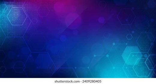 Digital technology futuristic internet network connection blue purple background, abstract cyber information communication, Ai big data science, innovation future tech, line dot illustration vector