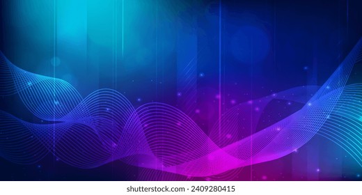 Tecnología digital futurista conexión de red de internet azul fondo púrpura, comunicación de información cibernética abstracta, ciencia de datos masivos Ai, innovación futura tecnología, vector de ilustración de punto de línea